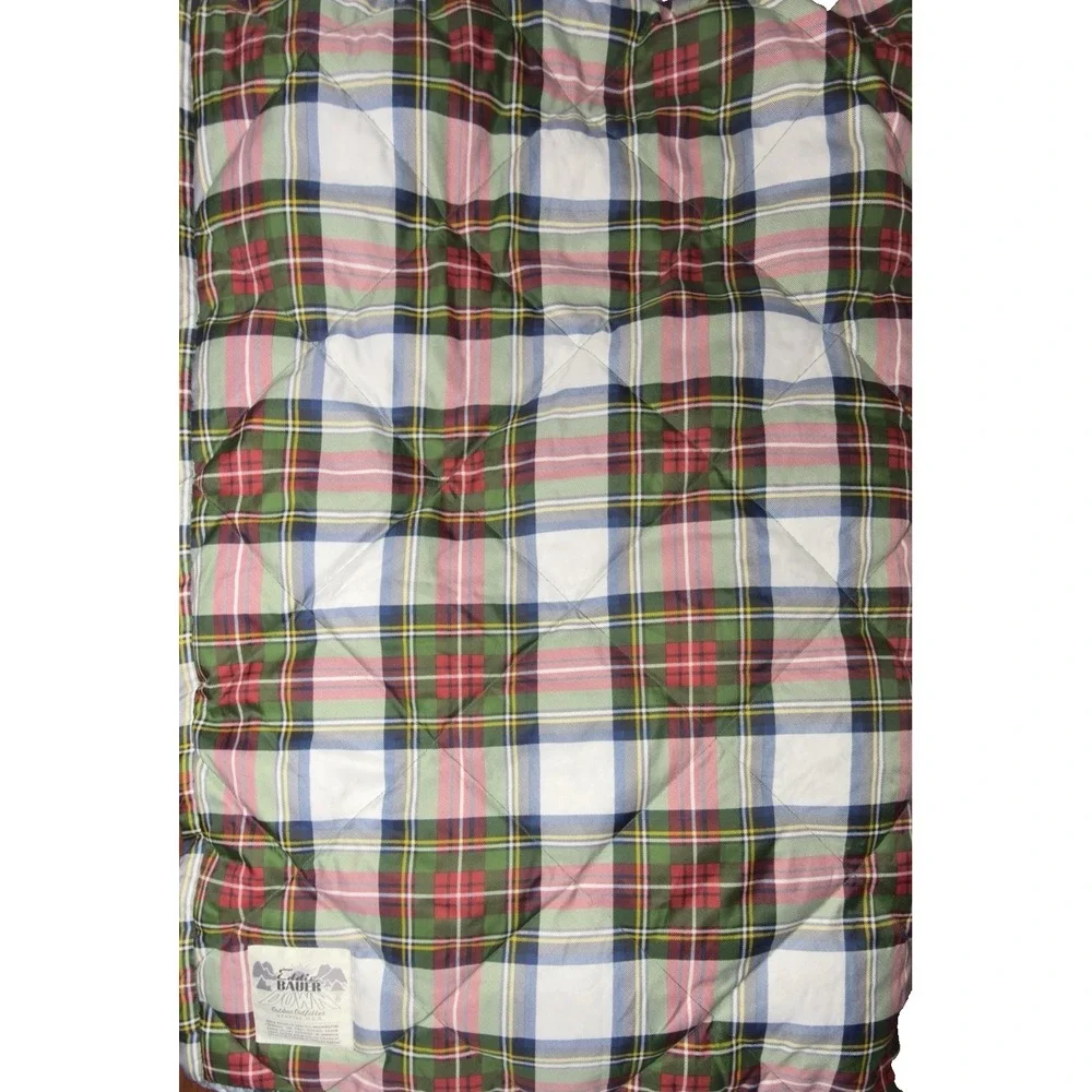 Eddie Bauer Throw Blanket Down Holiday Plaid Sherpa Puffer Camping Packable